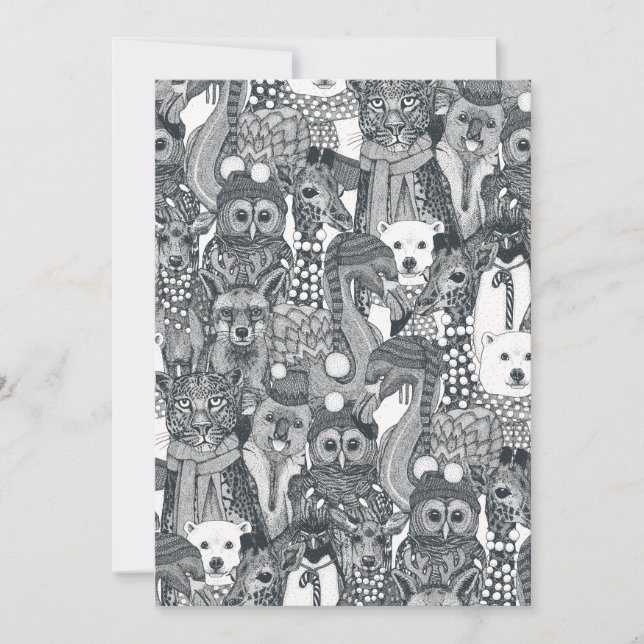 festive animals gray holiday card (Front)