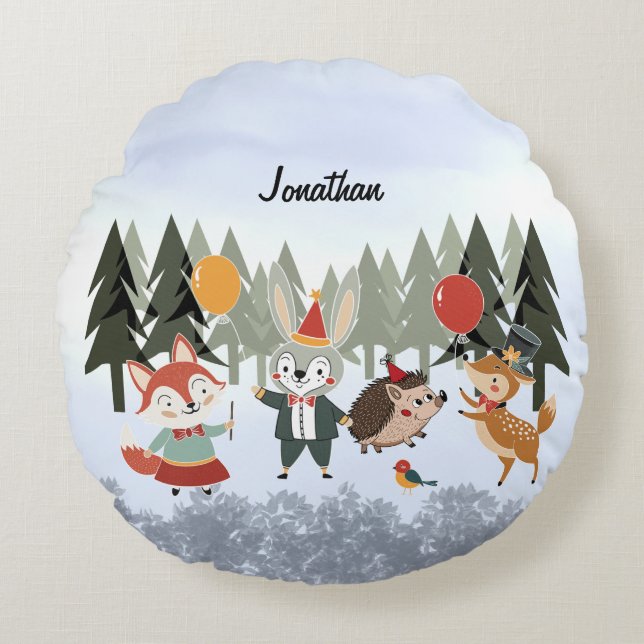 Festive animals round pillow (Front)