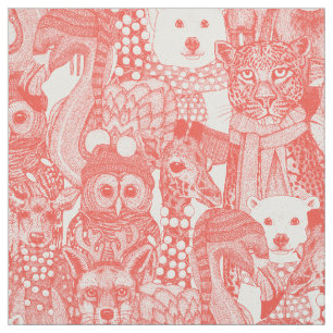 festive animals soft red fabric
