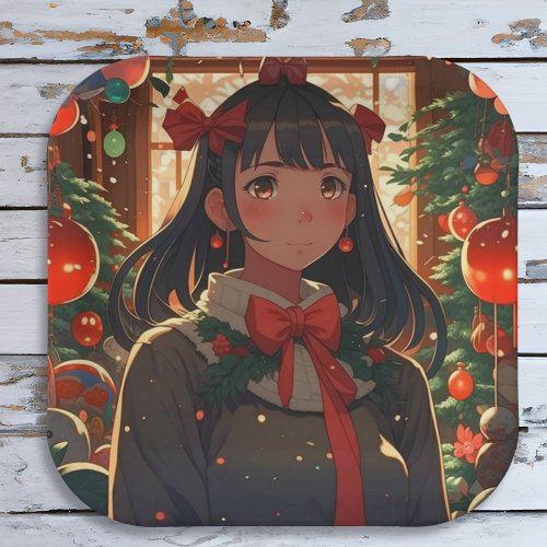Festive Anime Girl on Christmas Night Paper Plates