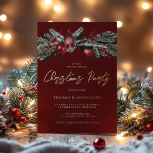 Festive Annual Corporate Christmas Party Gold Foil Invitation