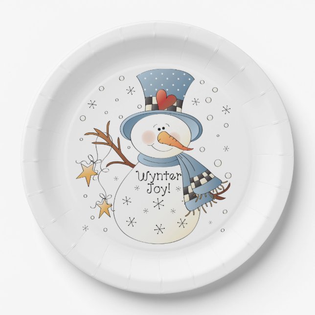 Festive any purpose Winter snowman Paper Plates (Front)