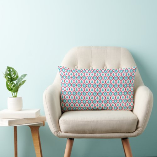 Festive aqua Blue Christmas Tree Pattern Lumbar Pillow