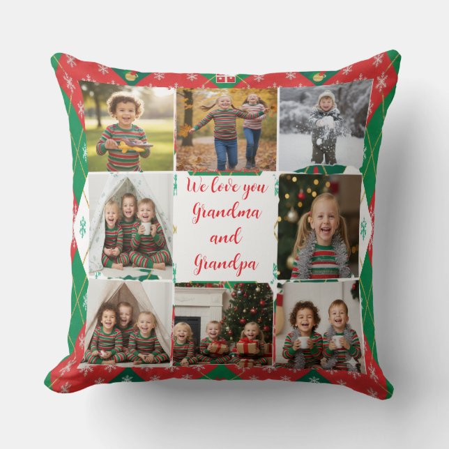 Festive Argyle Love Personalized Christmas Throw Pillow (Front)