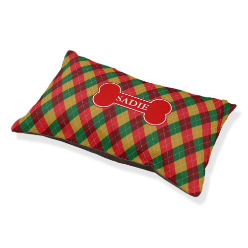 Festive Argyle Pattern  Dog Bone And Pets Name Pet Bed