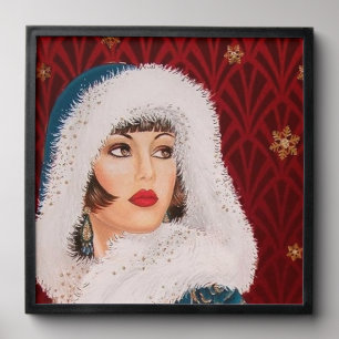 Festive art deco lady Christmas Peel And Stick Photo Tile