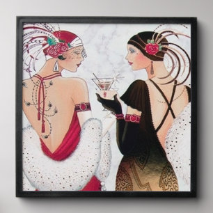 Festive art deco lady Christmas Peel And Stick Photo Tile