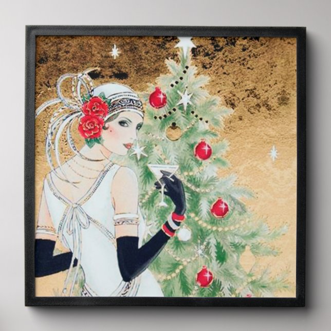 Festive art deco lady Christmas  Peel And Stick Photo Tile (Front Set)