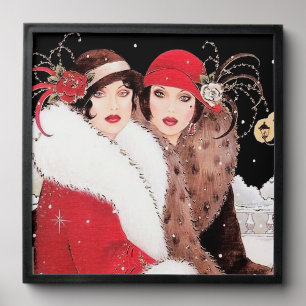 Festive art deco lady Christmas  Peel And Stick Photo Tile