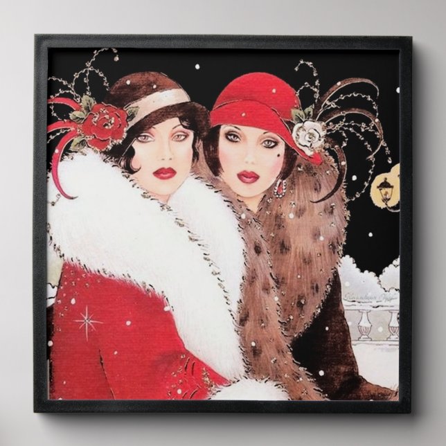 Festive art deco lady Christmas  Peel And Stick Photo Tile (Front Set)