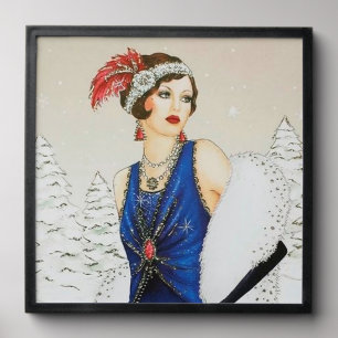 Festive art deco lady Christmas Peel And Stick Photo Tile