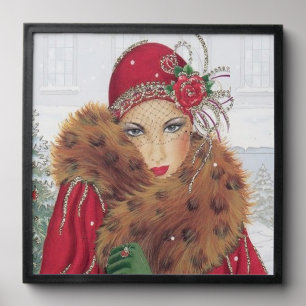 Festive art deco lady Christmas Peel And Stick Photo Tile