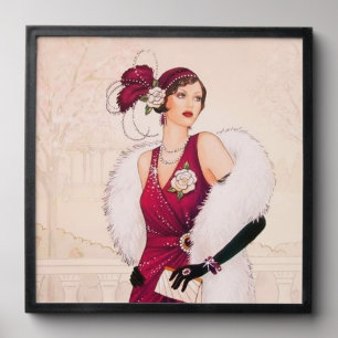 Festive art deco lady Christmas Peel And Stick Photo Tile