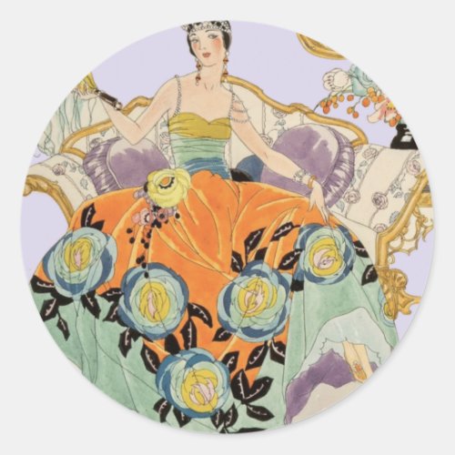 Festive Art Deco Lady Classic Round Sticker