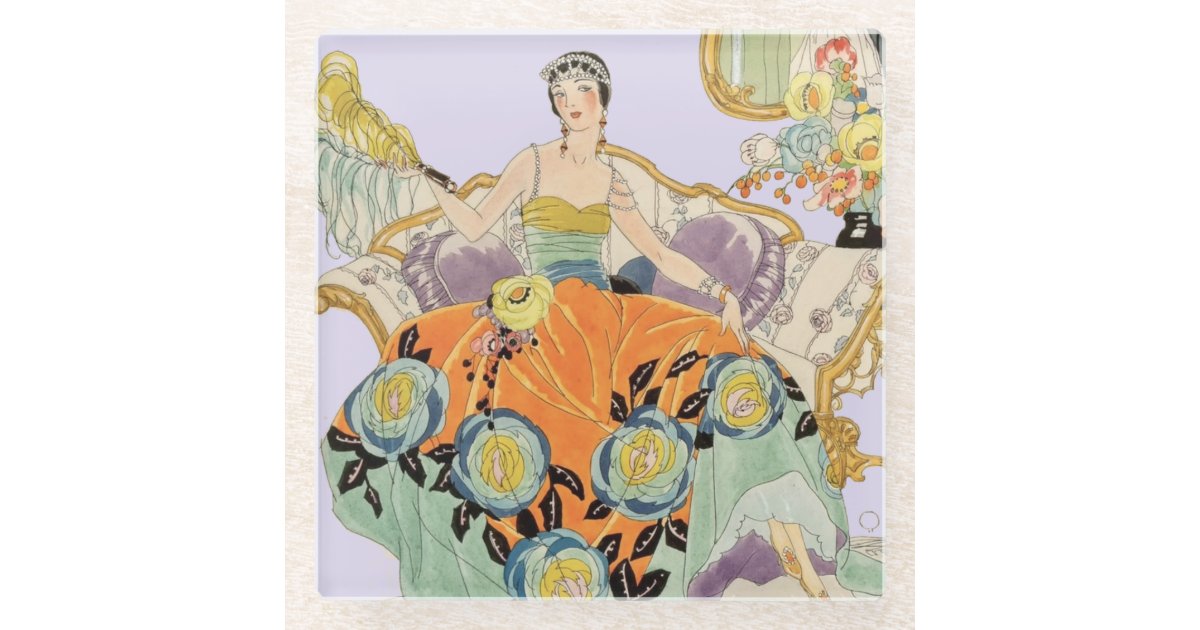 Festive Art Deco Lady Glass Coaster Zazzle