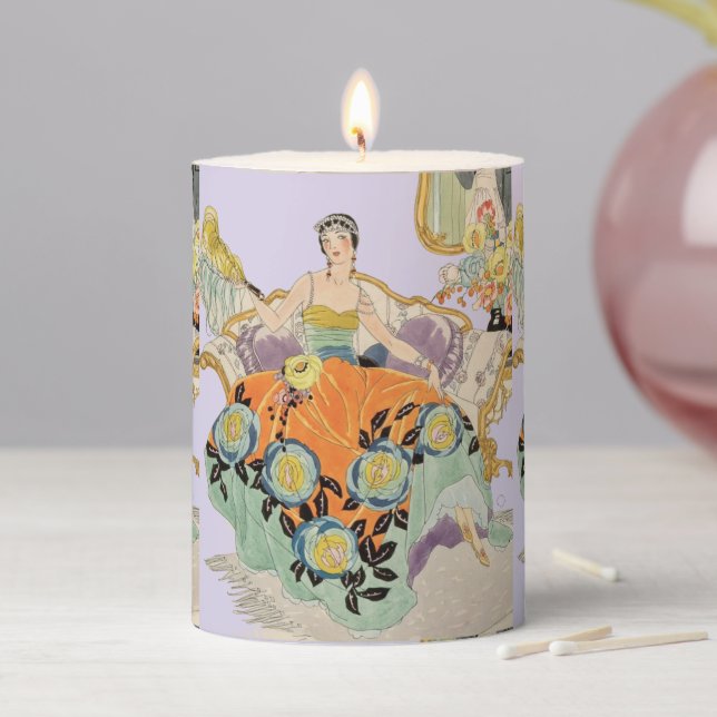 Festive Art Deco lady Pillar Candle (In Situ)