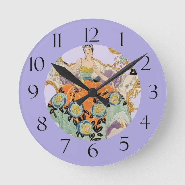 Festive Art Deco Lady Round Clock (Front)