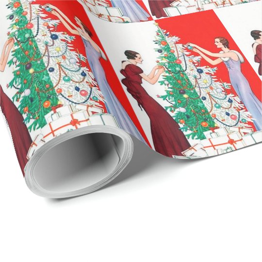 Festive art deco retro vintage Christmas ladies Wrapping Paper