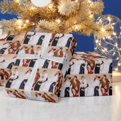 Festive art deco retro vintage Christmas ladies Wrapping Paper