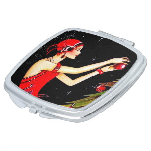Festive Art Deco retro vintage Christmas lady Compact Mirror
