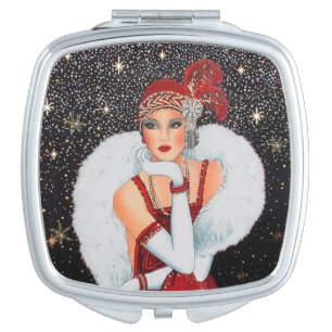 Festive Art Deco retro vintage Christmas lady  Compact Mirror