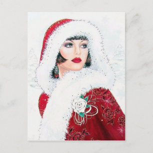 Festive art deco retro vintage Christmas lady Holiday Postcard