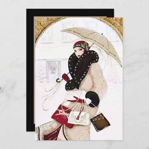 Festive art deco retro vintage Christmas lady Invitation