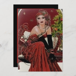 Festive art deco retro vintage Christmas lady Invitation