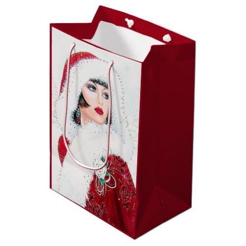 Festive art deco retro vintage Christmas lady Medium Gift Bag