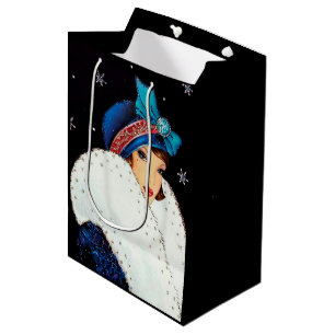 Festive art deco retro vintage Christmas lady Medium Gift Bag