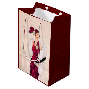 Festive art deco retro vintage Christmas lady Medium Gift Bag