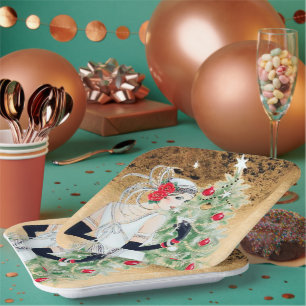 Festive art deco retro vintage Christmas lady Paper Plates