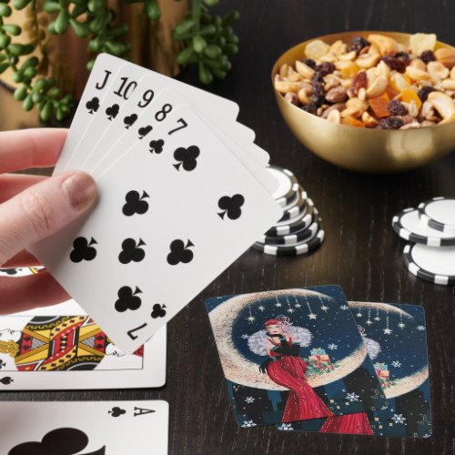 Festive art deco retro vintage Christmas lady Poker Cards