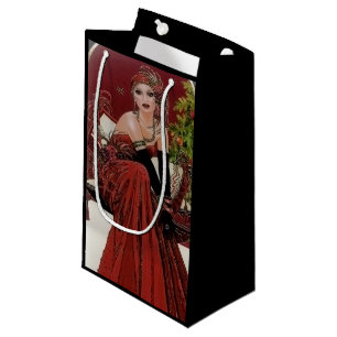 Festive art deco retro vintage Christmas lady Small Gift Bag