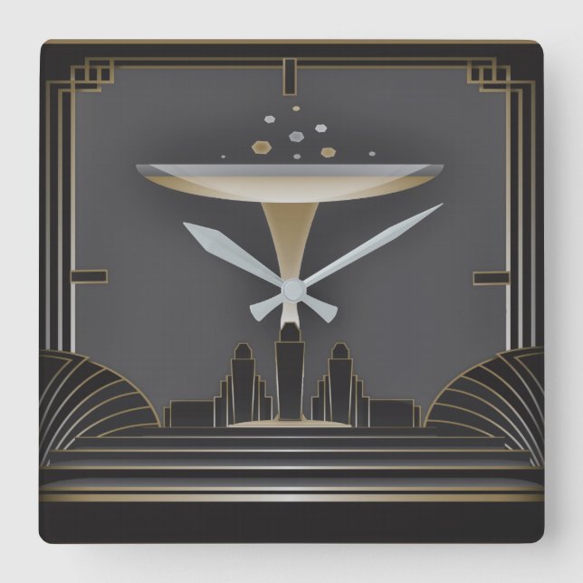 Festive Art Deco Square Wall Clock (Front)