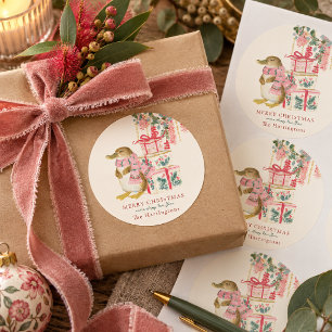 Festive Australian Platypus Watercolor Christmas Classic Round Sticker