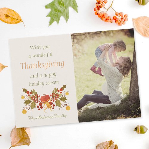 Festive Autumn Bouquet Thanksgiving Family Photo Holiday Card