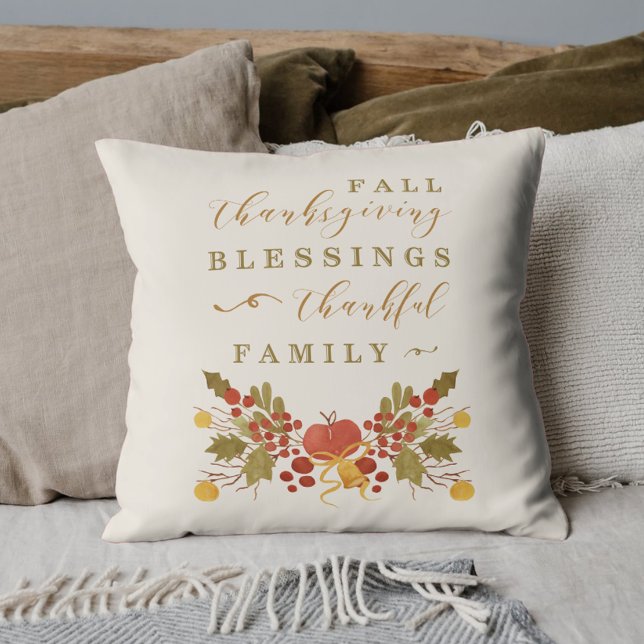 Festive Autumn Watercolor Foliage Throw Pillow (Creator Uploaded)