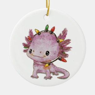 Festive Axolotl Ceramic Ornament