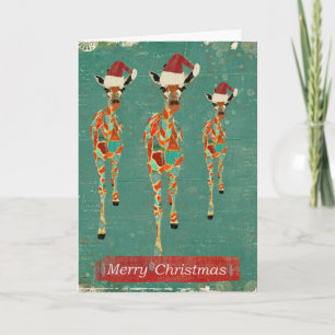 Festive Azure & Amber Giraffes Christmas Card