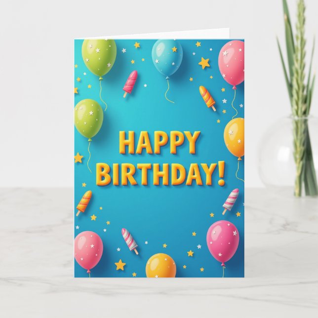 Festive Azure Birthday Card (Front)