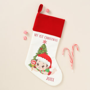 festive babies first Christmas add name Year Christmas Stocking