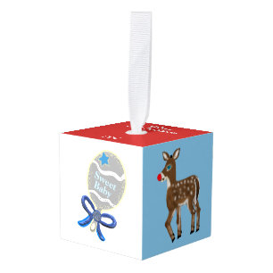 Festive Baby Boy Birth Stats Santa Cube Ornament