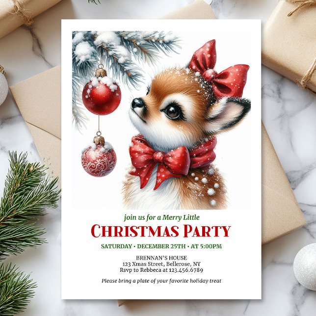 Festive baby deer Christmas kids invite editable  (Festive baby deer Christmas kids invite editable template)
