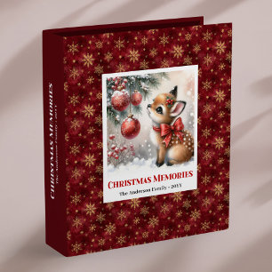 Festive baby fawn winter scene family name album 3 ring binder