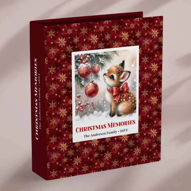 Festive baby fawn winter scene family name album 3 ring binder (Festive baby fawn winter scene family name ring binder

)