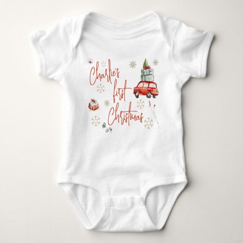 Festive Babys First Christmas Gold Snow Flakes Baby Bodysuit