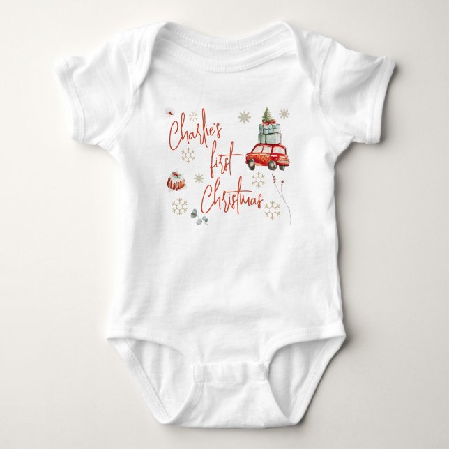 Festive Baby's First Christmas Gold Snow Flakes Baby Bodysuit (Front)
