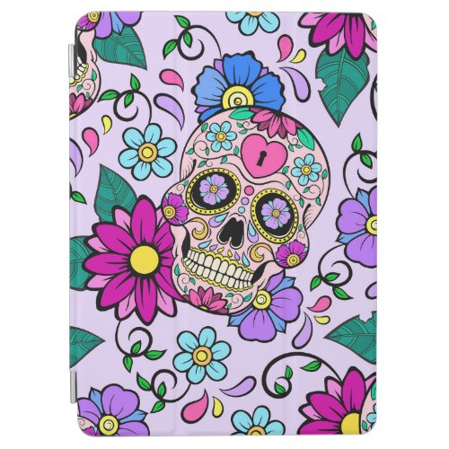 Festive background with sugar skulls heart and fl iPad air cover