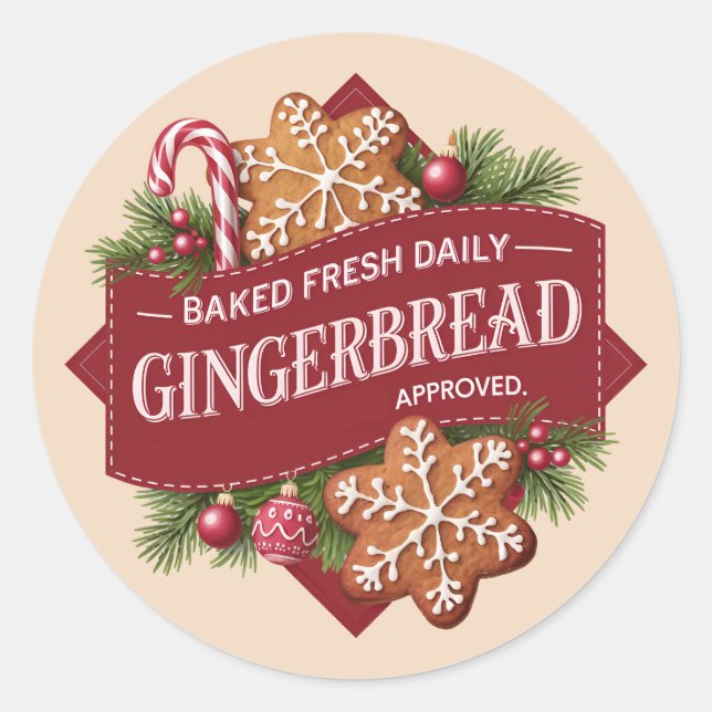 Festive baked fresh daily gingerbread approved classic round sticker (Front)